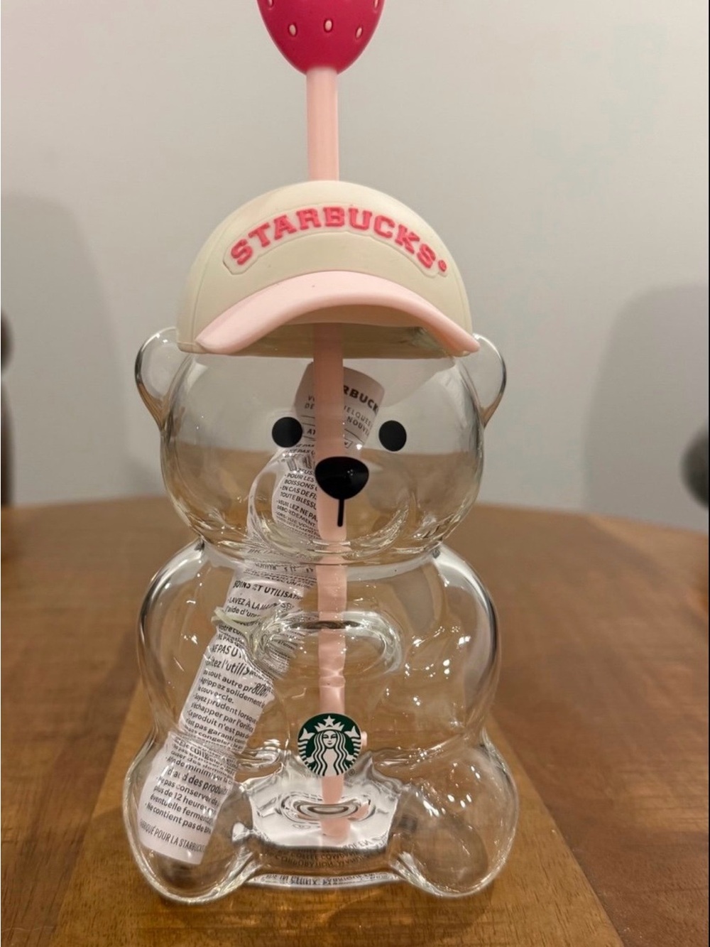 Starbucks Clear Bear Cup with Pink Hat and Straw